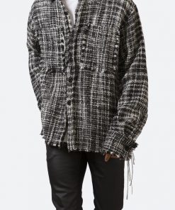 Mnml Raw Edge Flannel Shirt - Black/White Tops 17 Mnml Raw Edge Flannel Shirt - Black/White Tops