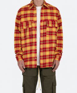Mnml Tops Relaxed Cargo Flannel Shirt - Yellow/Red