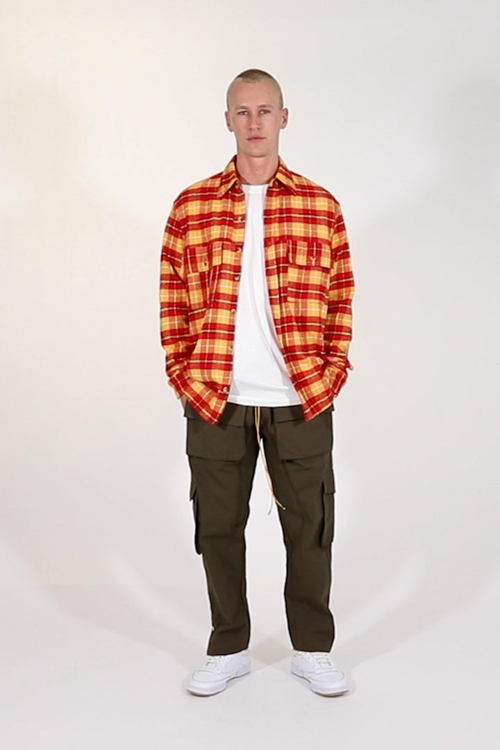 Mnml Tops Relaxed Cargo Flannel Shirt - Yellow/Red 3 Mnml Tops Relaxed Cargo Flannel Shirt - Yellow/Red