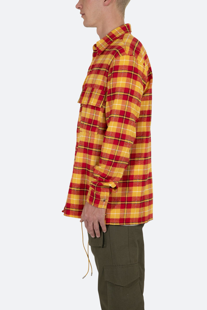 Mnml Tops Relaxed Cargo Flannel Shirt - Yellow/Red 5 Mnml Tops Relaxed Cargo Flannel Shirt - Yellow/Red