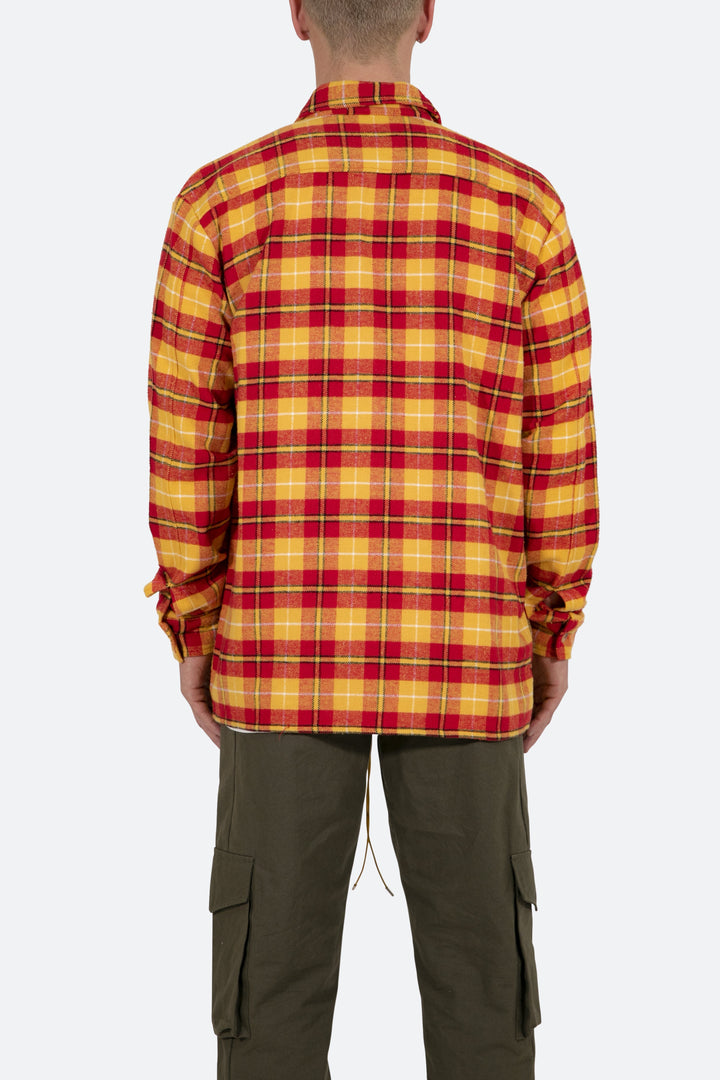 Mnml Tops Relaxed Cargo Flannel Shirt - Yellow/Red 6 Mnml Tops Relaxed Cargo Flannel Shirt - Yellow/Red
