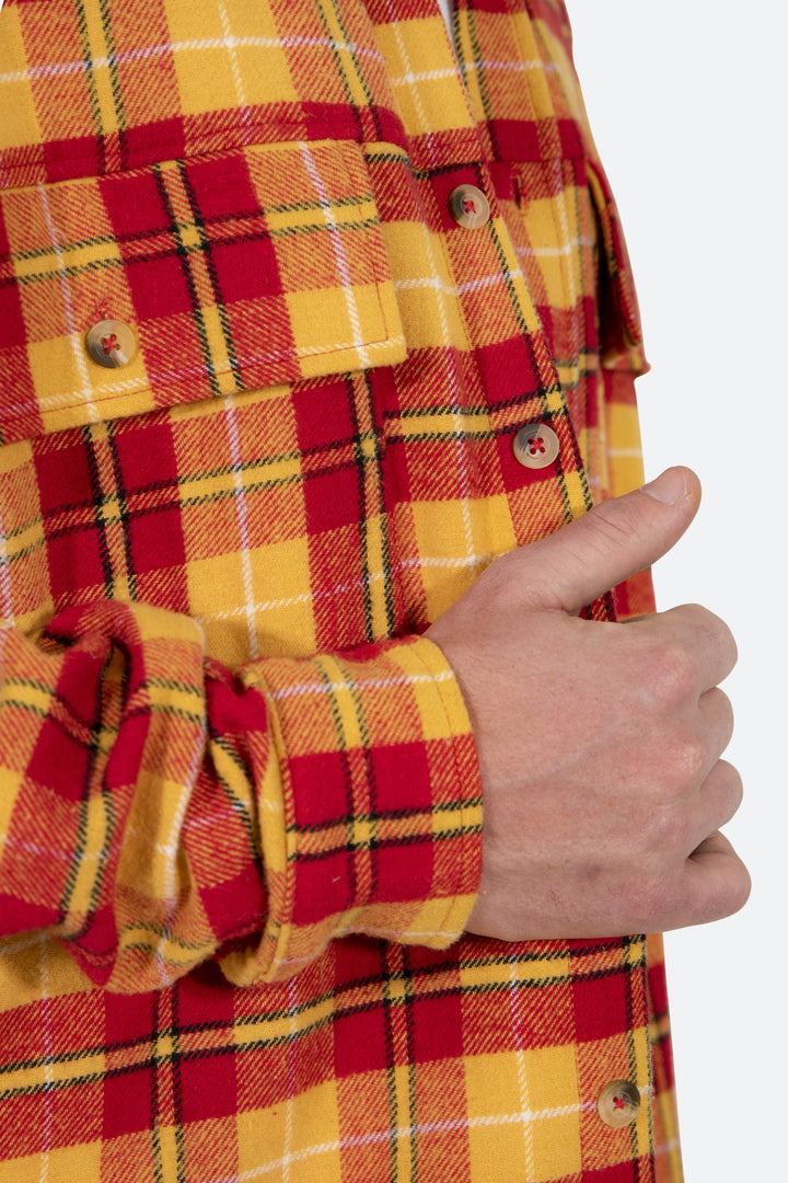 Mnml Tops Relaxed Cargo Flannel Shirt - Yellow/Red 9 Mnml Tops Relaxed Cargo Flannel Shirt - Yellow/Red
