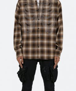 Mnml Rhinestone Skeleton Flannel Shirt - Brown