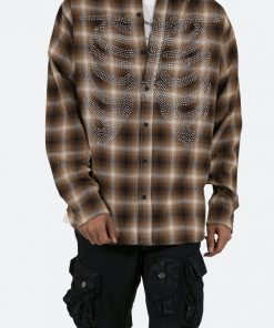 Mnml Rhinestone Skeleton Flannel Shirt - Brown
