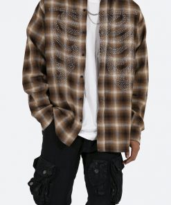 Mnml Rhinestone Skeleton Flannel Shirt - Brown