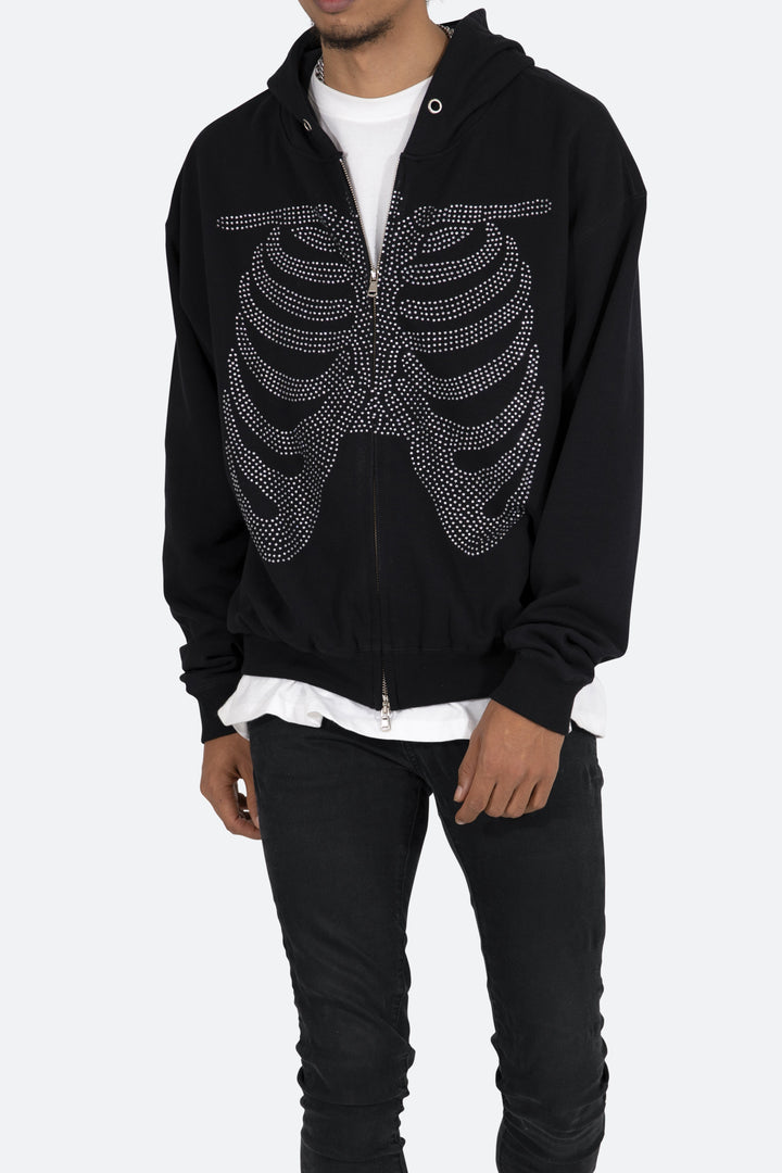 Mnml Rhinestone Skeleton Zip Up Hoodie - Black Outerwear 2 Mnml Rhinestone Skeleton Zip Up Hoodie - Black Outerwear