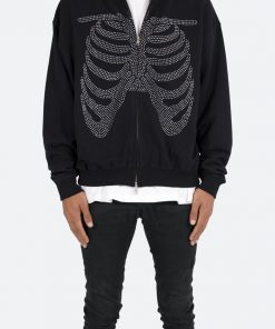 Mnml Rhinestone Skeleton Zip Up Hoodie - Black Outerwear 10 Mnml Rhinestone Skeleton Zip Up Hoodie - Black Outerwear