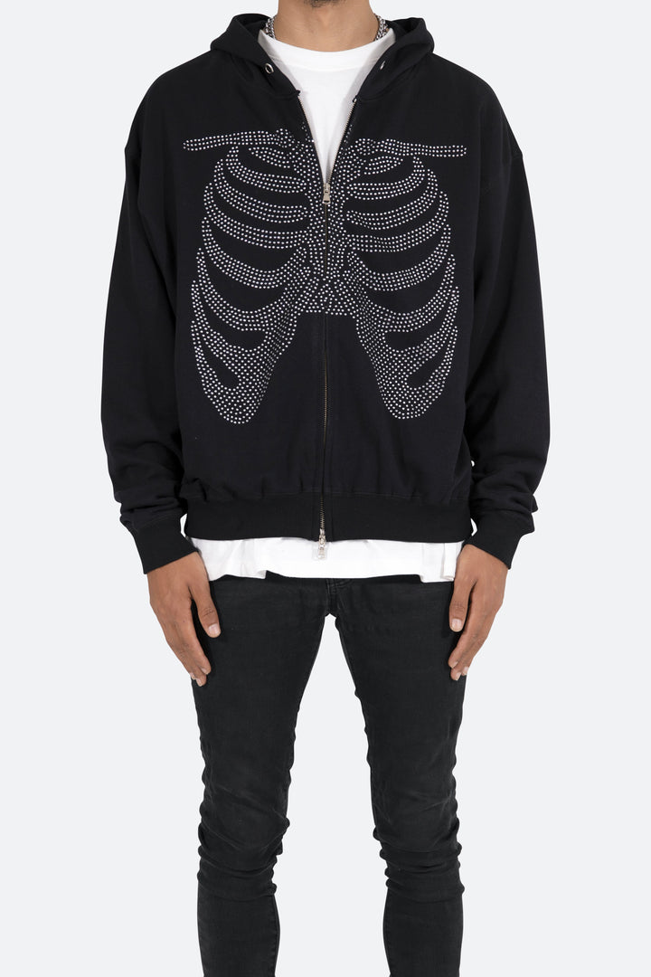 Mnml Rhinestone Skeleton Zip Up Hoodie - Black Outerwear 3 Mnml Rhinestone Skeleton Zip Up Hoodie - Black Outerwear