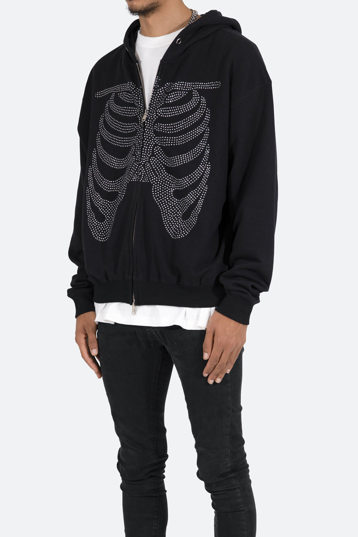 Mnml Rhinestone Skeleton Zip Up Hoodie - Black Outerwear 4 Mnml Rhinestone Skeleton Zip Up Hoodie - Black Outerwear