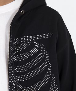 Mnml Rhinestone Skeleton Zip Up Hoodie - Black Outerwear 14 Mnml Rhinestone Skeleton Zip Up Hoodie - Black Outerwear