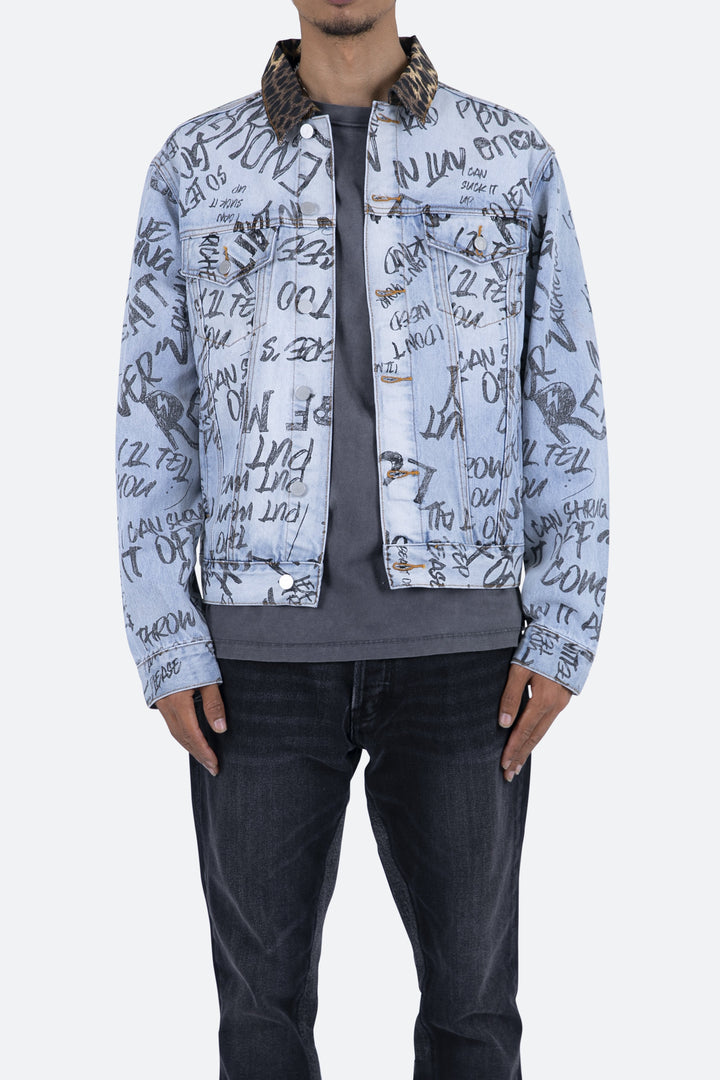 Mnml Outerwear Scribble Trucker Jacket - Blue 4 Mnml Outerwear Scribble Trucker Jacket - Blue