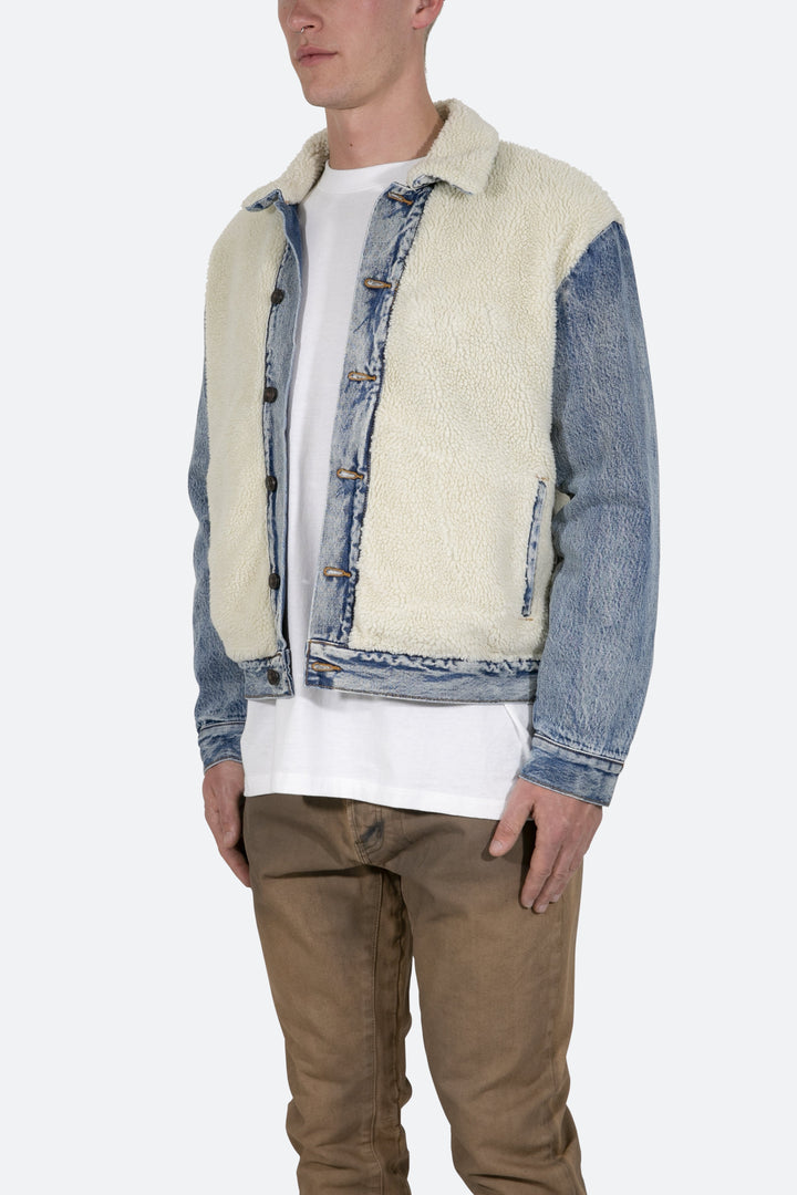 Mnml Sherpa Body Trucker Jacket - Blue/White Outerwear 4 Mnml Sherpa Body Trucker Jacket - Blue/White Outerwear