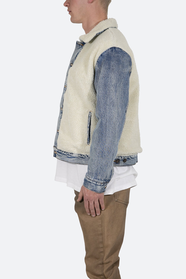 Mnml Sherpa Body Trucker Jacket - Blue/White Outerwear 5 Mnml Sherpa Body Trucker Jacket - Blue/White Outerwear