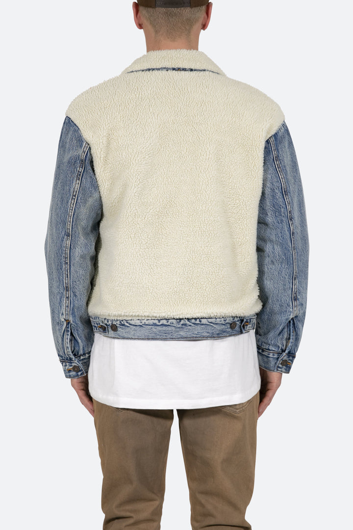 Mnml Sherpa Body Trucker Jacket - Blue/White Outerwear 6 Mnml Sherpa Body Trucker Jacket - Blue/White Outerwear