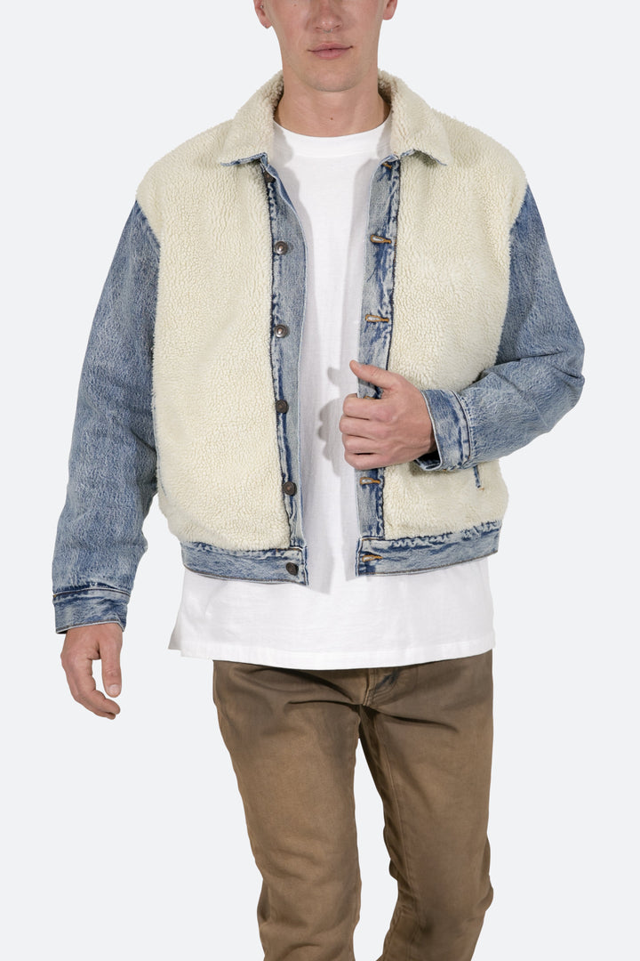 Mnml Sherpa Body Trucker Jacket - Blue/White Outerwear 7 Mnml Sherpa Body Trucker Jacket - Blue/White Outerwear