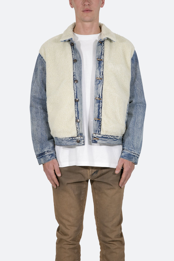 Mnml Sherpa Body Trucker Jacket - Blue/White Outerwear 1 Mnml Sherpa Body Trucker Jacket - Blue/White Outerwear