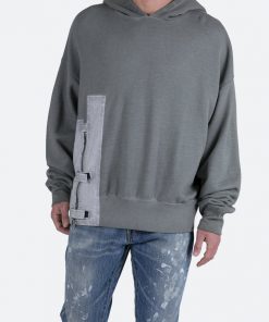 Mnml Single Zip Patched Hoodie - Grey Outerwear