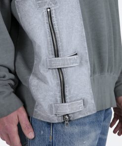 Mnml Single Zip Patched Hoodie - Grey Outerwear