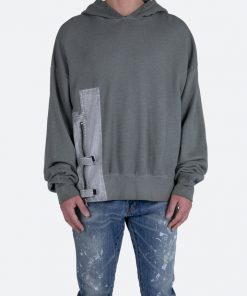 Mnml Single Zip Patched Hoodie - Grey Outerwear