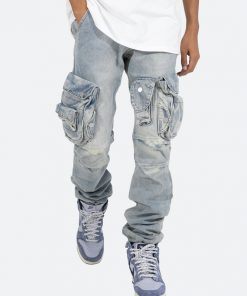 Mnml Bottoms Snap Denim Cargo Pants - Vintage Blue