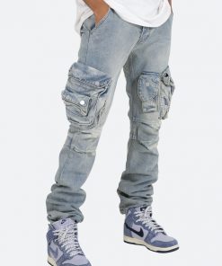 Mnml Bottoms Snap Denim Cargo Pants - Vintage Blue