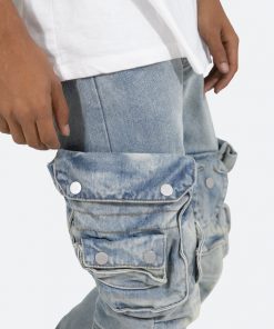 Mnml Bottoms Snap Denim Cargo Pants - Vintage Blue
