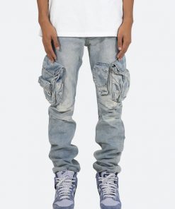 Mnml Bottoms Snap Denim Cargo Pants - Vintage Blue