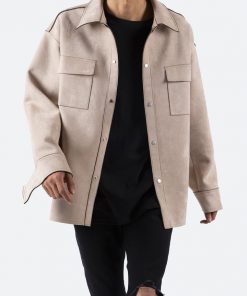 Mnml Suede Work Shirt - Tan Tops