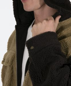 Mnml Two Tone Sherpa Zip Up Hoodie - Brown 19 Mnml Two Tone Sherpa Zip Up Hoodie - Brown