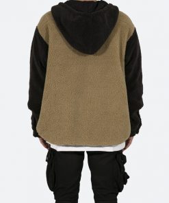 Mnml Two Tone Sherpa Zip Up Hoodie - Brown 15 Mnml Two Tone Sherpa Zip Up Hoodie - Brown