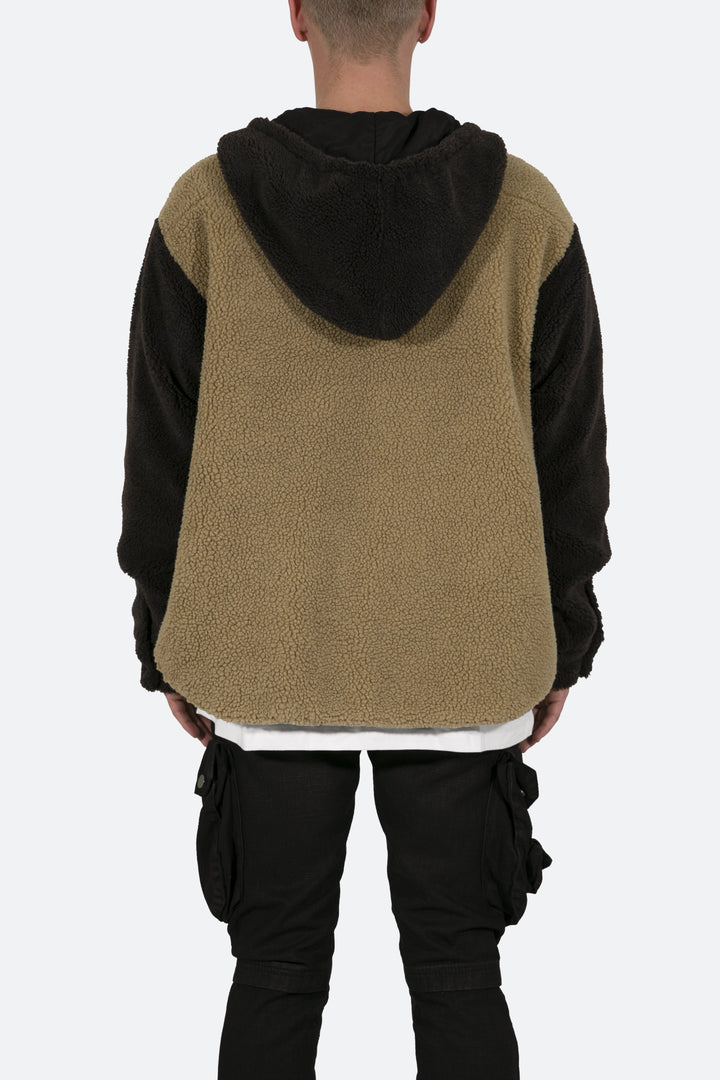 Mnml Two Tone Sherpa Zip Up Hoodie - Brown 6 Mnml Two Tone Sherpa Zip Up Hoodie - Brown