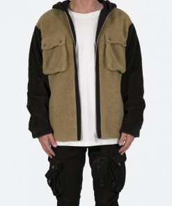 Mnml Two Tone Sherpa Zip Up Hoodie - Brown