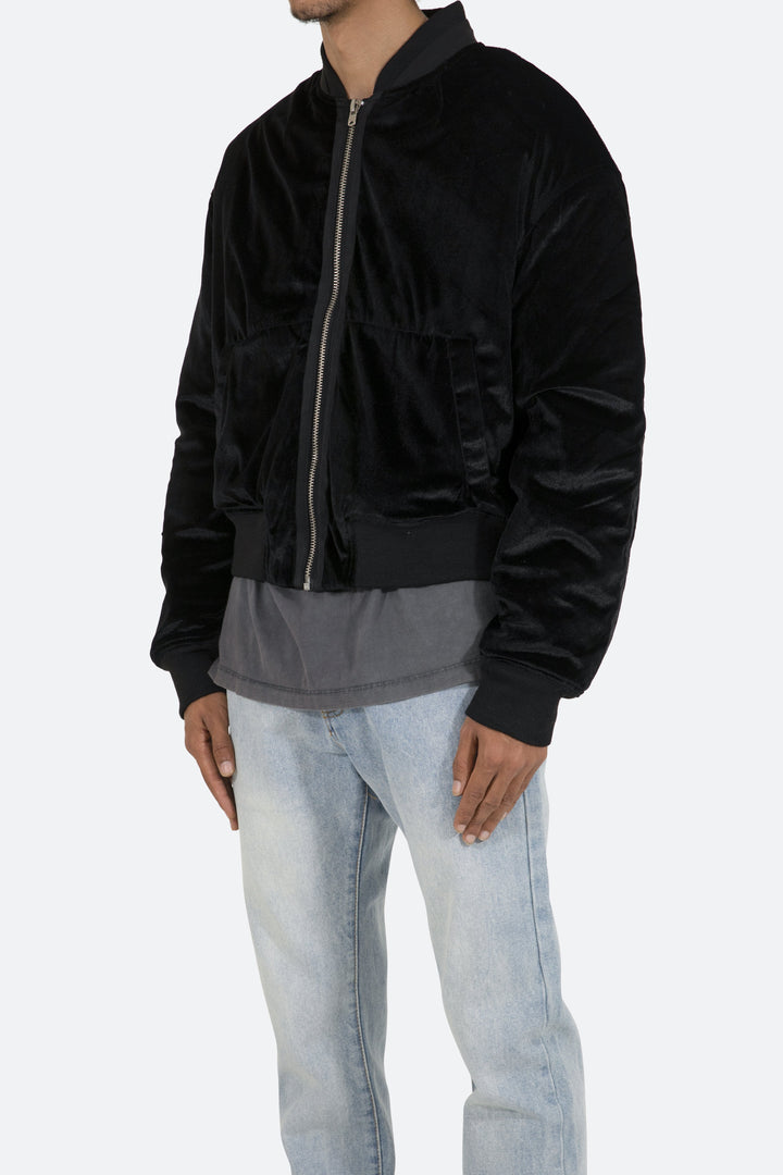 Mnml Velour Bomber Jacket - Black 3 Mnml Velour Bomber Jacket - Black