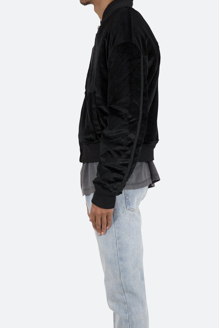 Mnml Velour Bomber Jacket - Black 4 Mnml Velour Bomber Jacket - Black