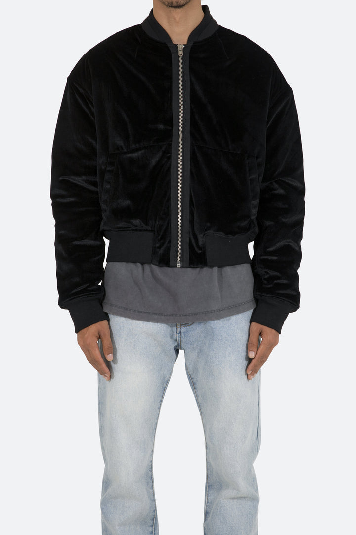 Mnml Velour Bomber Jacket - Black 1 Mnml Velour Bomber Jacket - Black