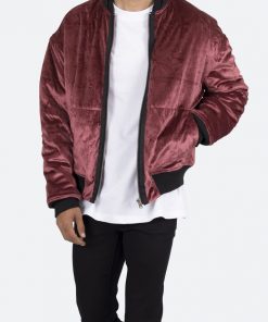 Mnml Velour Bomber Jacket - Burgundy Outerwear