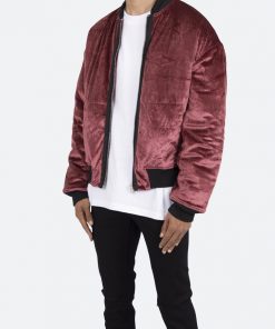 Mnml Velour Bomber Jacket - Burgundy Outerwear