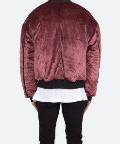 Mnml Velour Bomber Jacket - Burgundy Outerwear