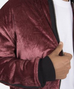 Mnml Velour Bomber Jacket - Burgundy Outerwear
