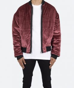 Mnml Velour Bomber Jacket - Burgundy Outerwear