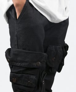 Mnml D Relaxed Denim Waxed Denim Cargo Pants - Black