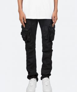 Mnml D Relaxed Denim Waxed Denim Cargo Pants - Black