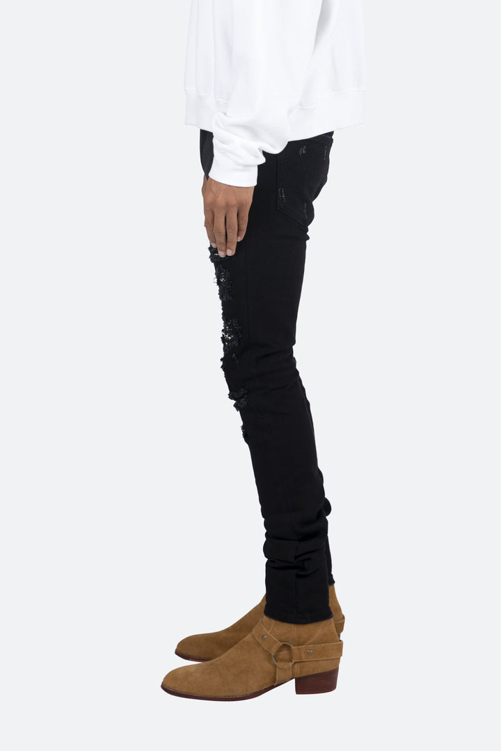 Mnml X165 Paisley Skinny Denim - Black/Black 4 Mnml X165 Paisley Skinny Denim - Black/Black