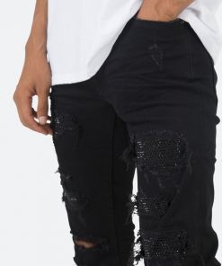 Mnml X201 Rhinestone Skinny Denim - Black