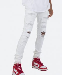Mnml X201 Rhinestone Skinny Denim - White