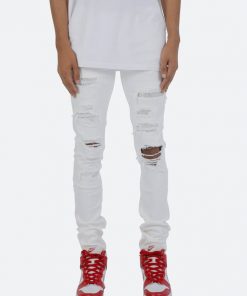 Mnml X201 Rhinestone Skinny Denim - White