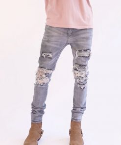 Mnml X284 Moto Skinny Denim - Grey/Blue