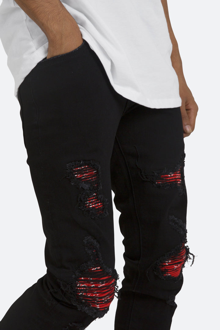 Mnml X285 Moto Skinny Denim - Black/Red 2 Mnml X285 Moto Skinny Denim - Black/Red