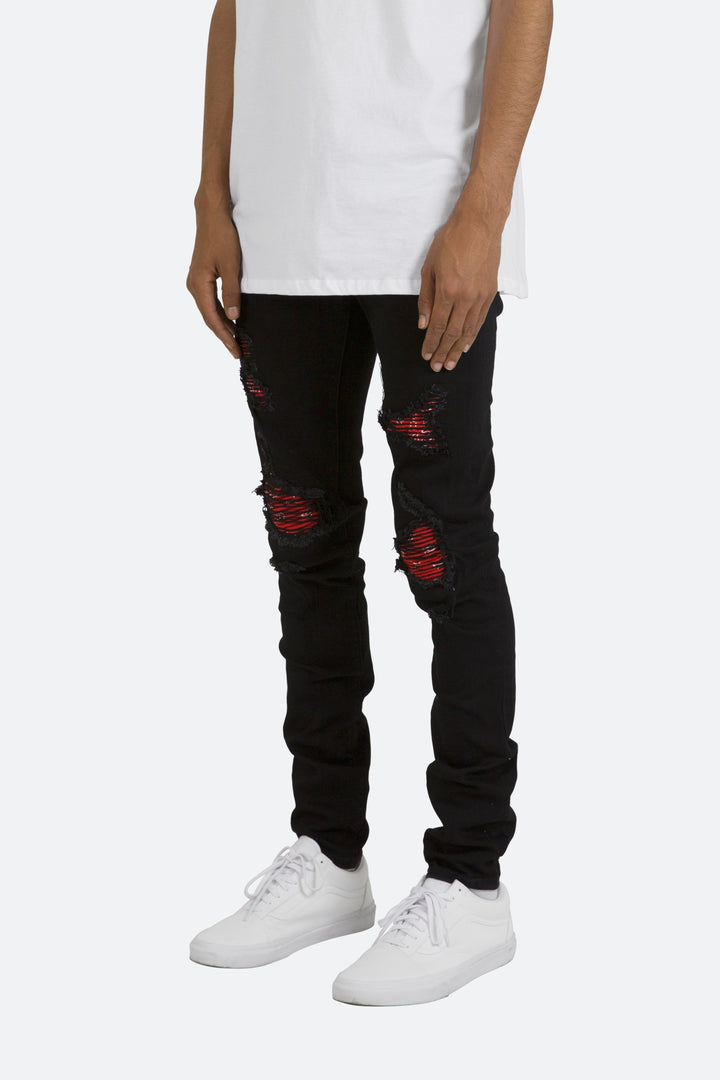 Mnml X285 Moto Skinny Denim - Black/Red 4 Mnml X285 Moto Skinny Denim - Black/Red