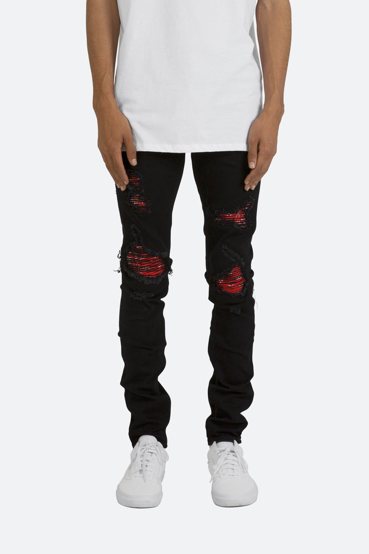 Mnml X285 Moto Skinny Denim - Black/Red 1 Mnml X285 Moto Skinny Denim - Black/Red